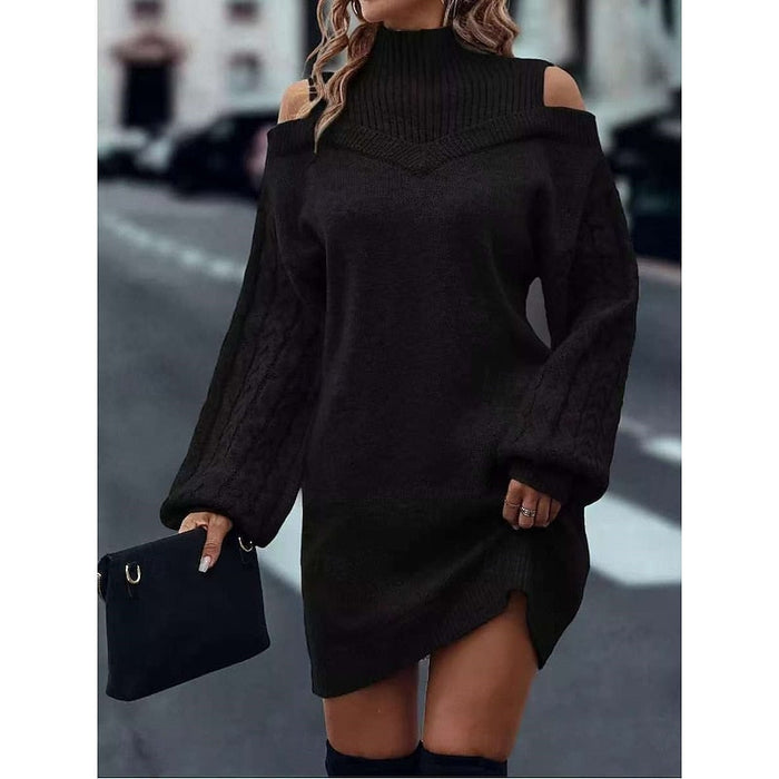 Genserkjole med skuldre som er opne på sidene og høg hals for kvinner