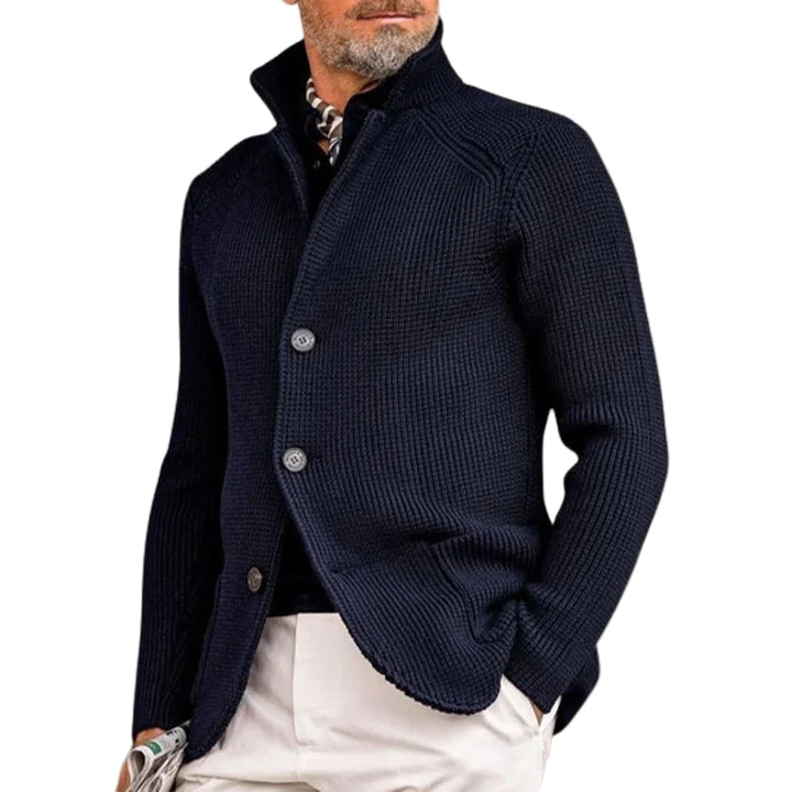 Herre Strikket Cardigan – Klassisk Knappegenser med Ribbede Detaljer