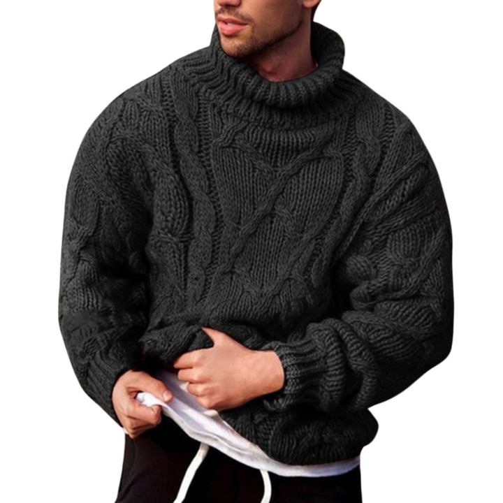 Herresweater med Rullekrave og Kabelstrik