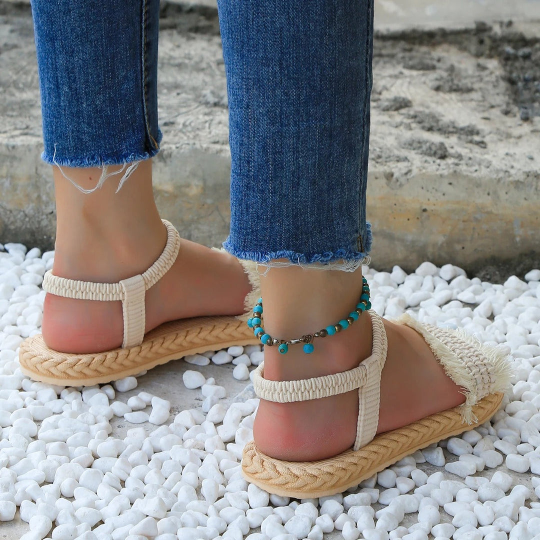 Kvinner Flate Sandaler med Dusk og Snøring – Elegant Komfort