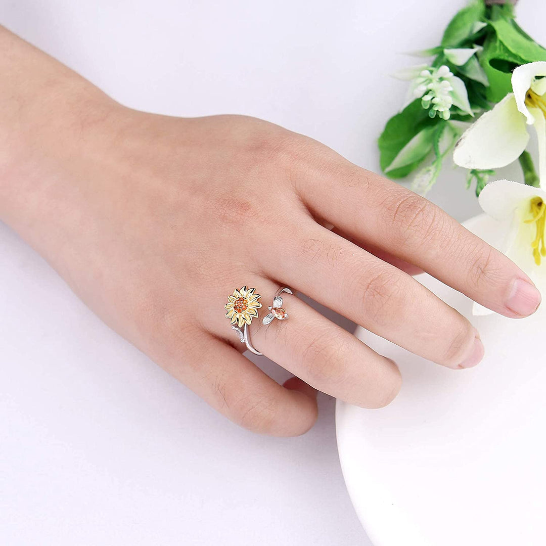 Kvinners Solsikke Fidget Ring for Angstlindring