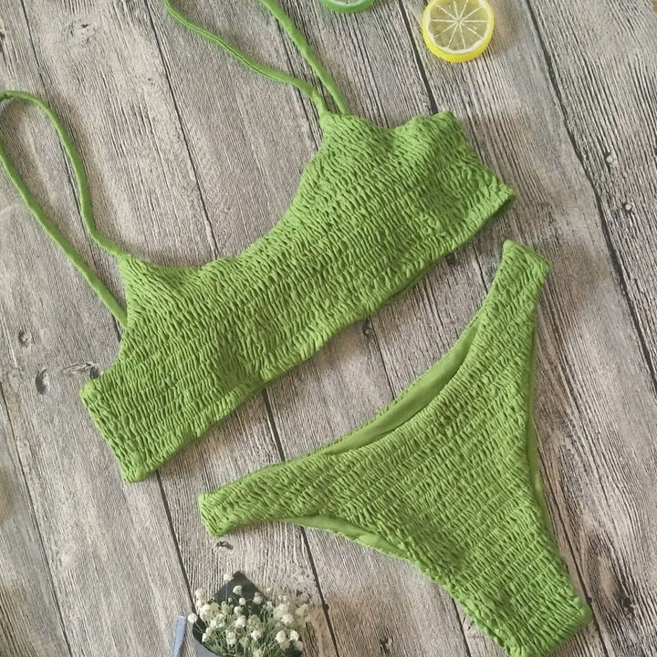 Kvinners Plissert Push-Up Bikini Sett