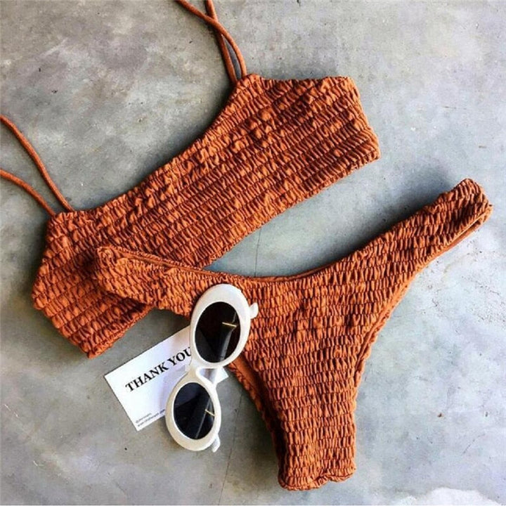 Kvinners Plissert Push-Up Bikini Sett