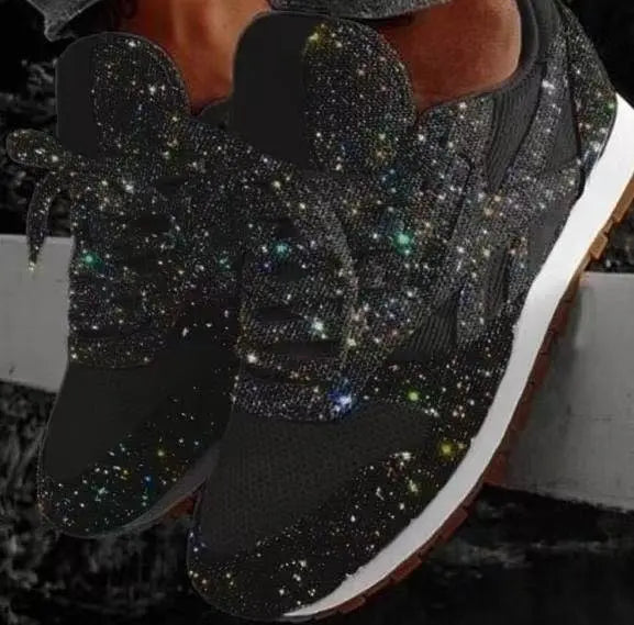 Dame Glitter Sneakers med Paljetter og Snørelukning
