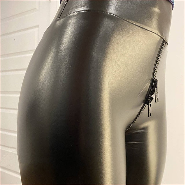 Pantalon effet cuir pour femme avec fermeture éclair au dos