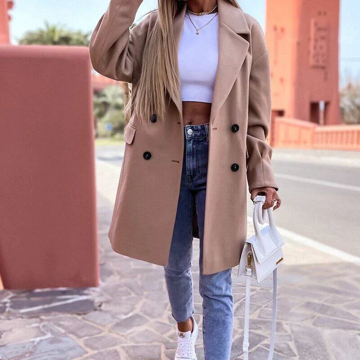 Manteau croisé pour femme avec poches latérales et col à revers