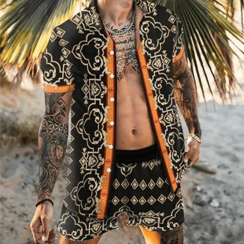 Menns Todelt Sommersett med Patchwork-Design – Komfortabelt og Stilig