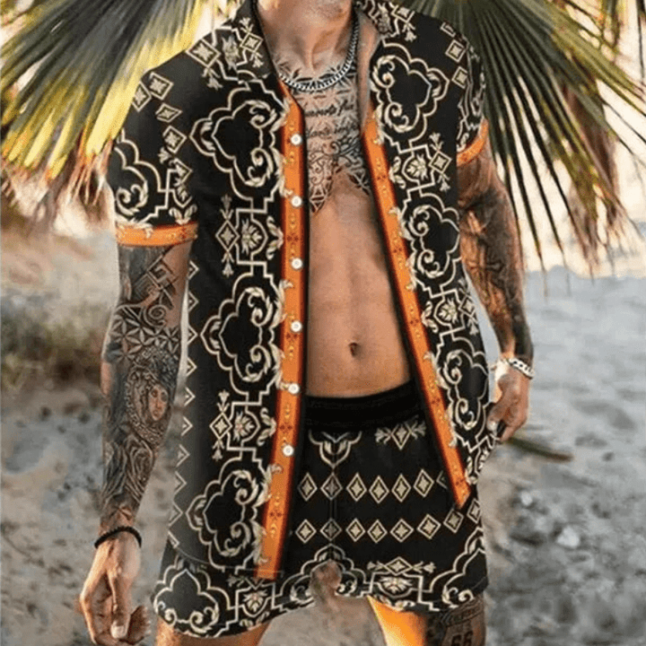 Menns Todelt Sommersett med Patchwork-Design – Komfortabelt og Stilig