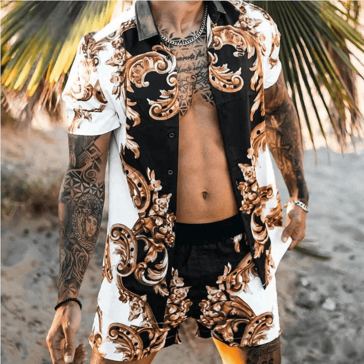Menns Todelt Sommersett med Patchwork-Design – Komfortabelt og Stilig