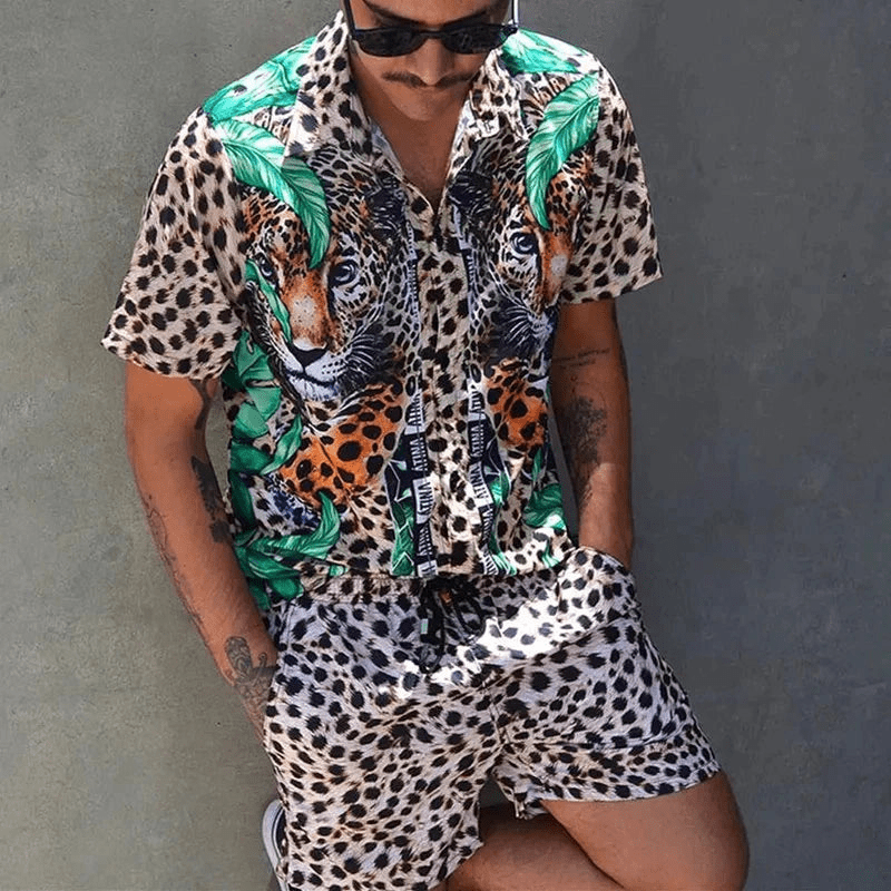 Menns Todelt Sommersett med Patchwork-Design – Komfortabelt og Stilig