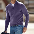 Menns V-hals Pullover med Glidelås – Stil og Komfort