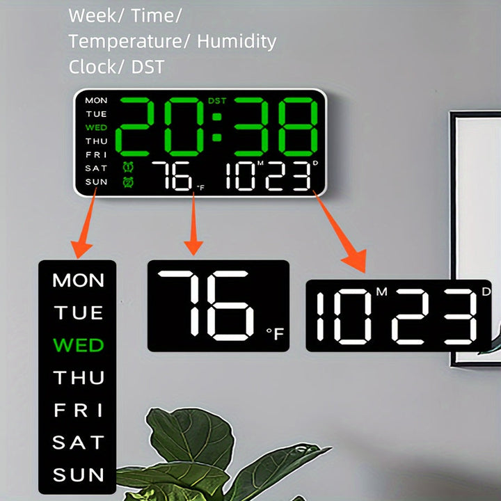 Moderne Digital Veggklokke – Tid, Temperatur &amp; Alarm