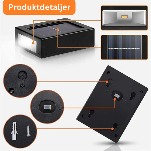 Solcelledrevne Vegglamper - IP65 Vanntette LED Lys