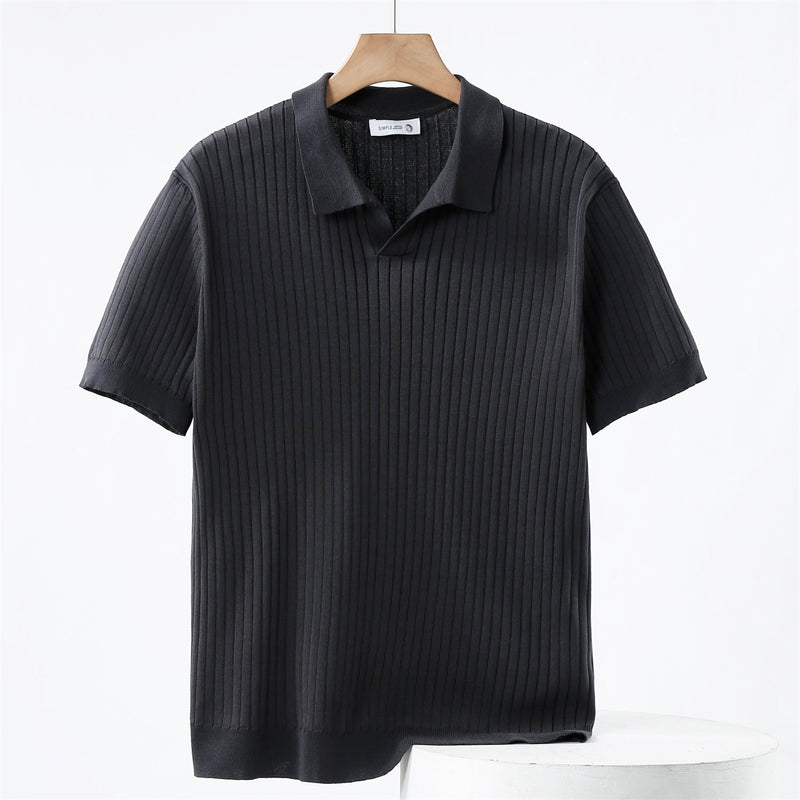 Herre Strikket Poloskjorte – Moderne Stil og Komfort