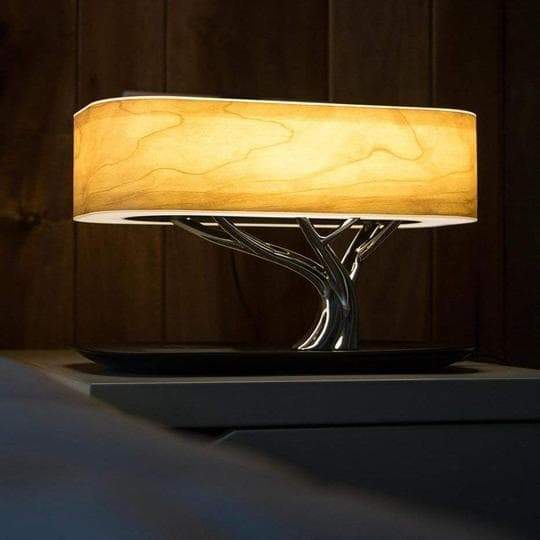 Multifunksjonell Trebordlampe med Trådløs Lading &amp; Bluetooth-høyttaler