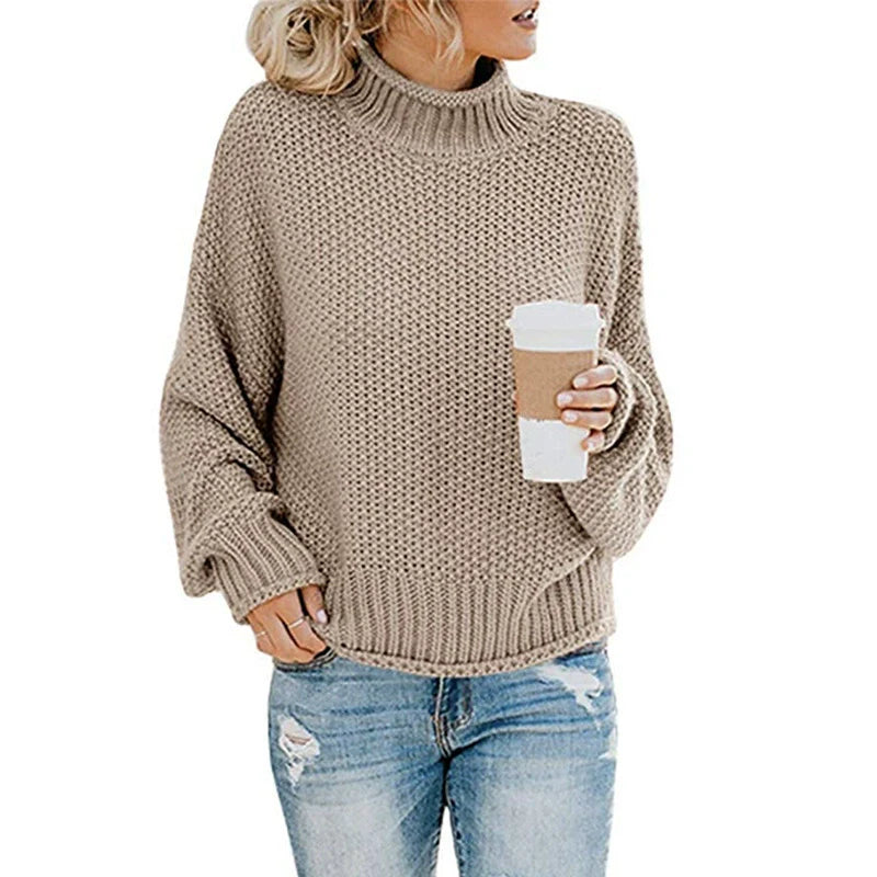 Oversized Strikkegenser for Damer: Perfekt Høy Hals &amp; Batwing-Ermer