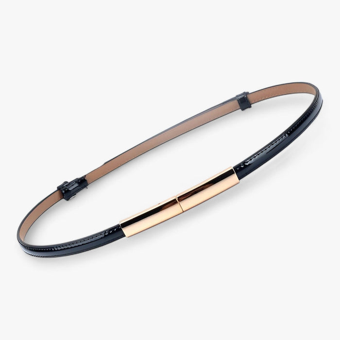 Dame smalt skinnbelte med gullspenne, justerbart 95cm
