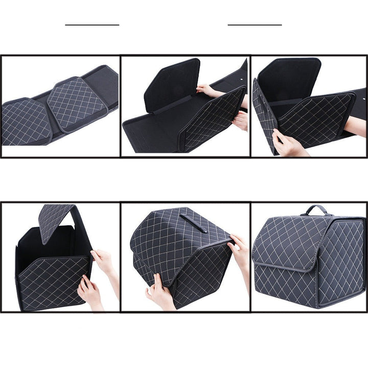 Premium Sammenleggbar Bil Bagasjerom Organizer i PU-skinn