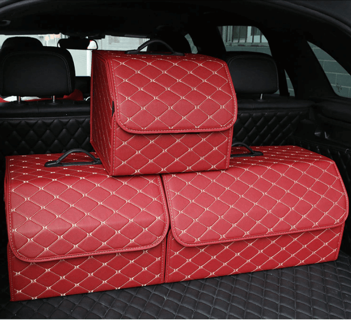 Premium Sammenleggbar Bil Bagasjerom Organizer i PU-skinn