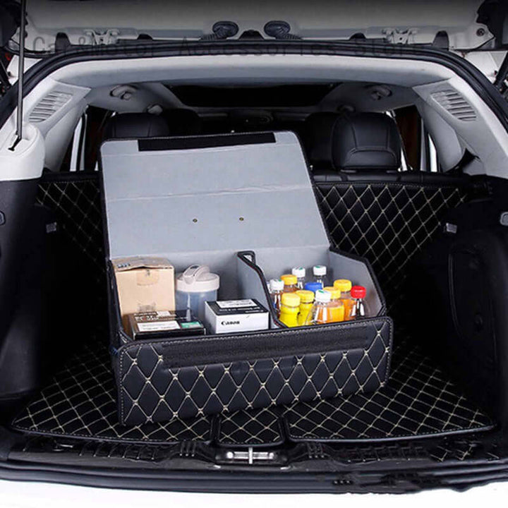 Premium Sammenleggbar Bil Bagasjerom Organizer i PU-skinn