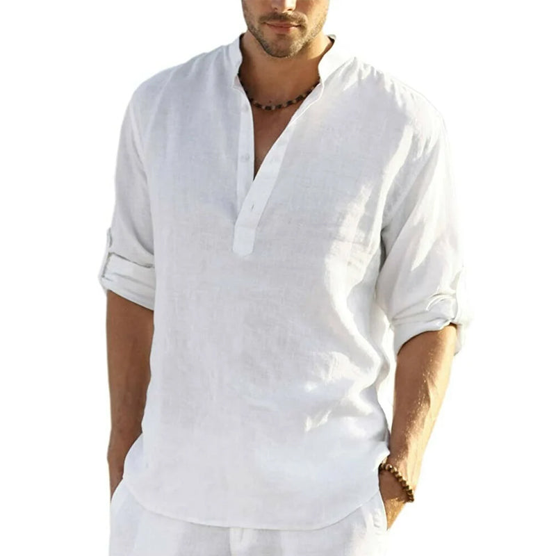 Herre Slim Fit Henley Skjorte i Let og Åndbart Stof