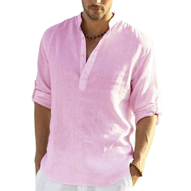 Herre Slim Fit Henley Skjorte i Let og Åndbart Stof
