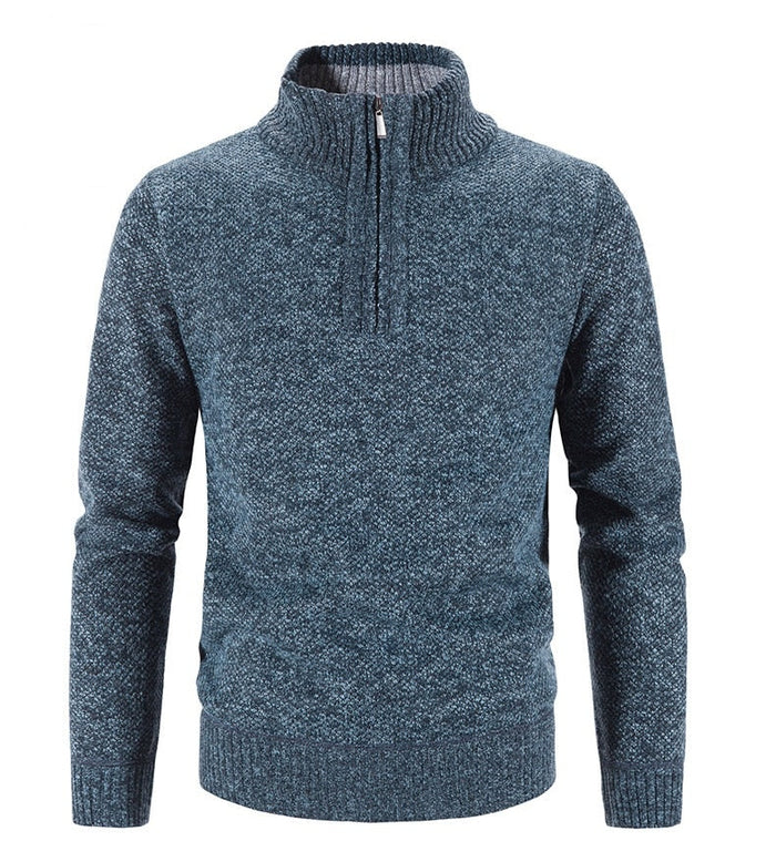 Pull-over homme demi-zip à col montant et texture tricotée