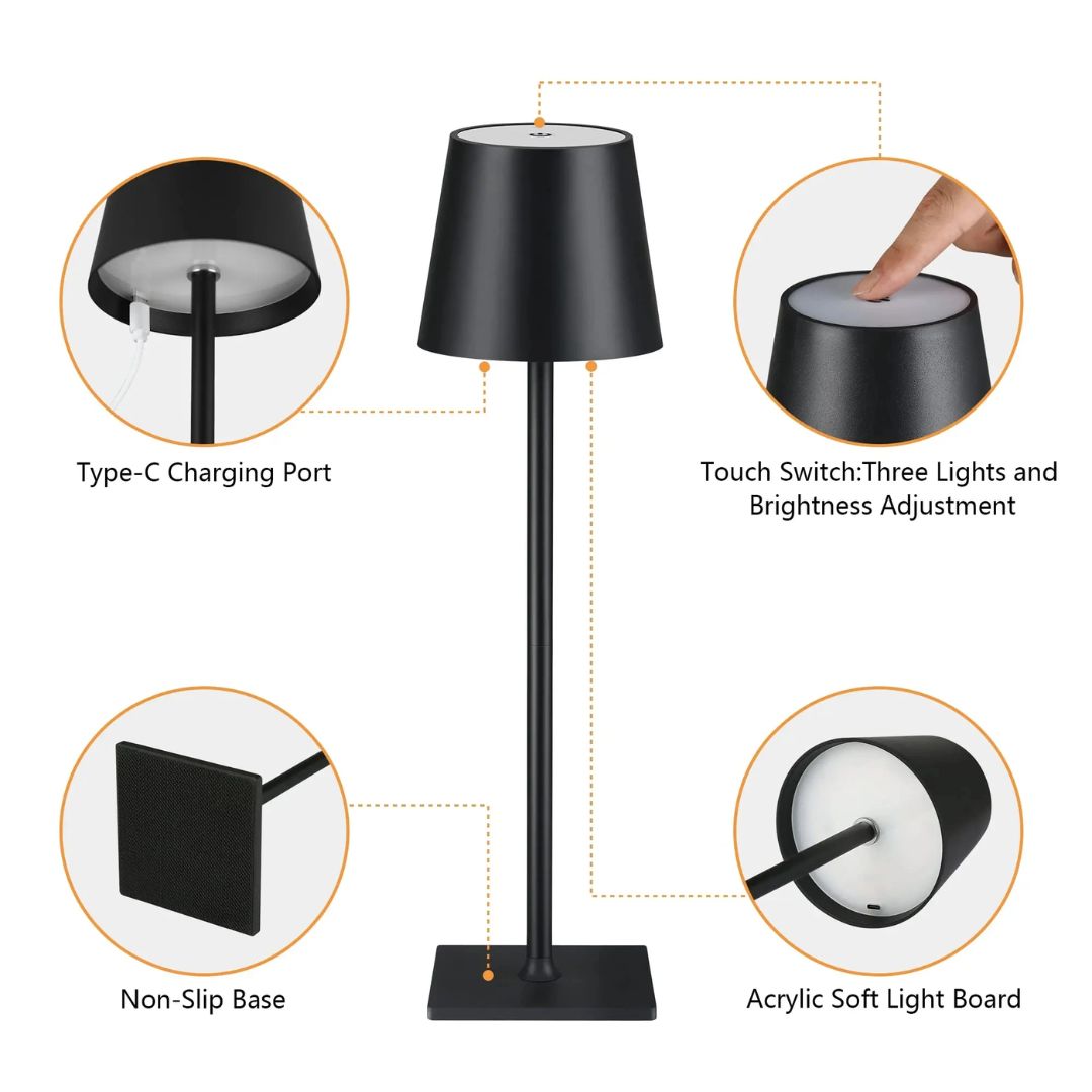 Trådløs Bordlampe med Berøringskontroll og USB-lading