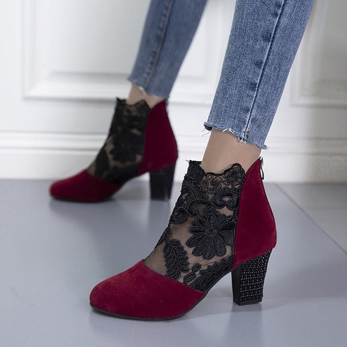 Botines de mujer con tacón de bloque y cordones
