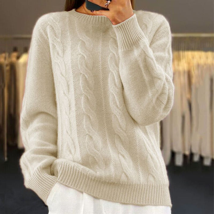 Dame Sweater i Kabelstrik med Rund Hals