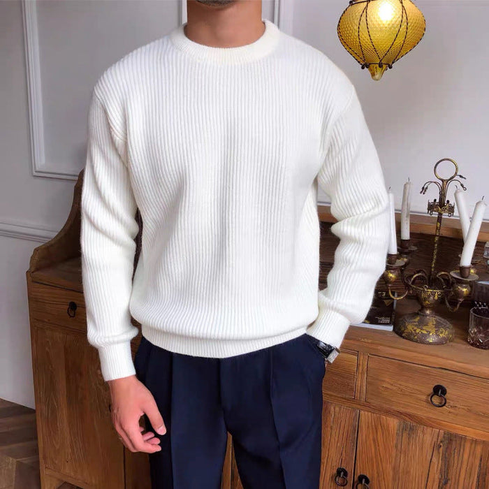 Pull en maille épaisse pour homme à col rond et tricot côtelé